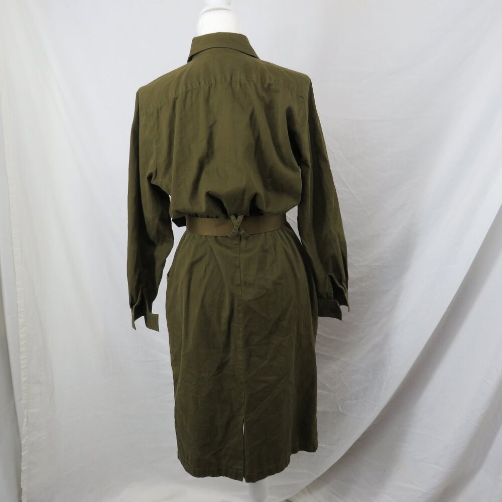Vintage Charter Club Petites Olive Green Utility Shirt Dress | Size 10P xs/s - Picture 4 of 5